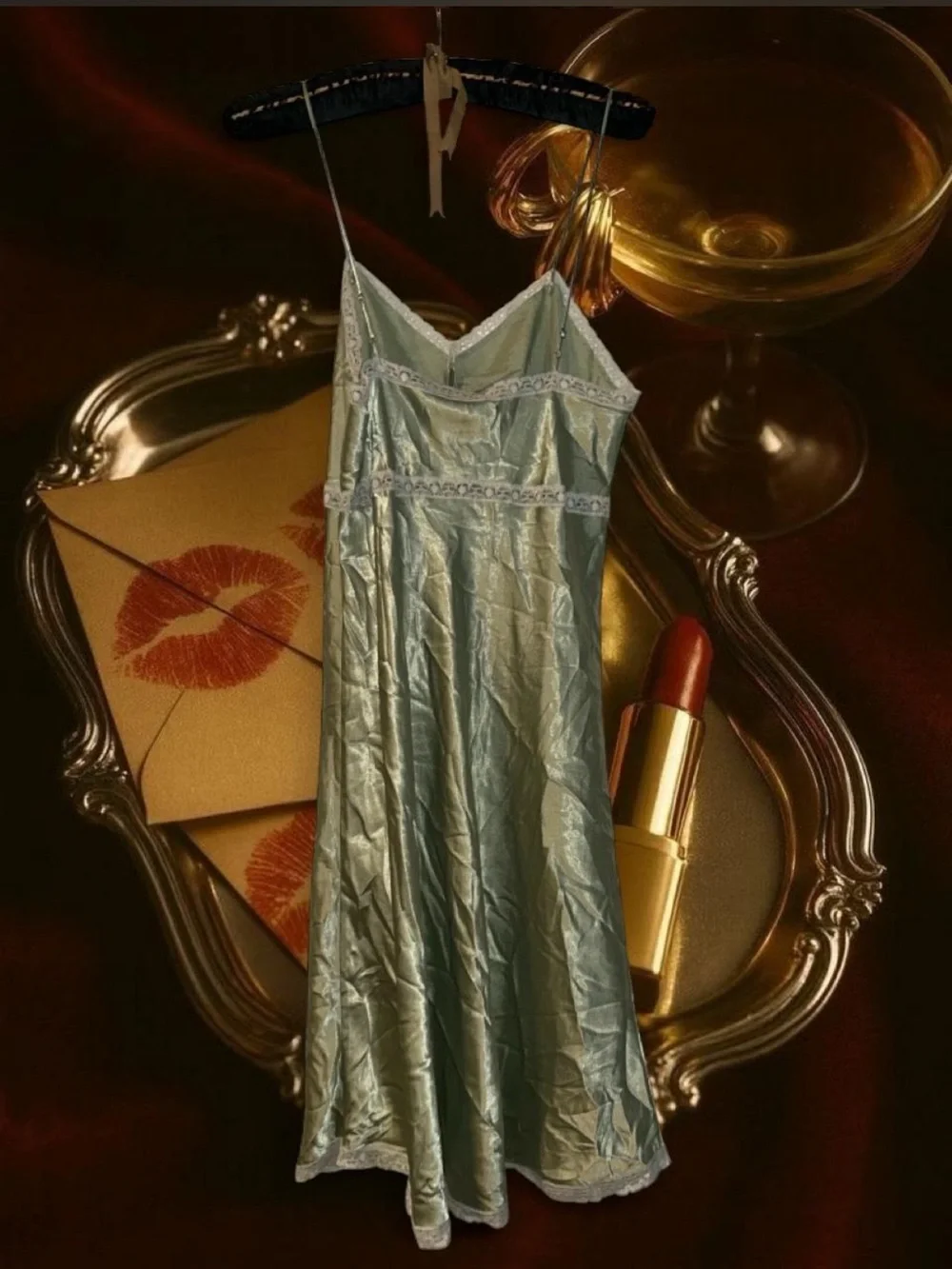 ✨ Vera Wang Pistachio Green with Ivory Lace Slip Dress, size small ✨